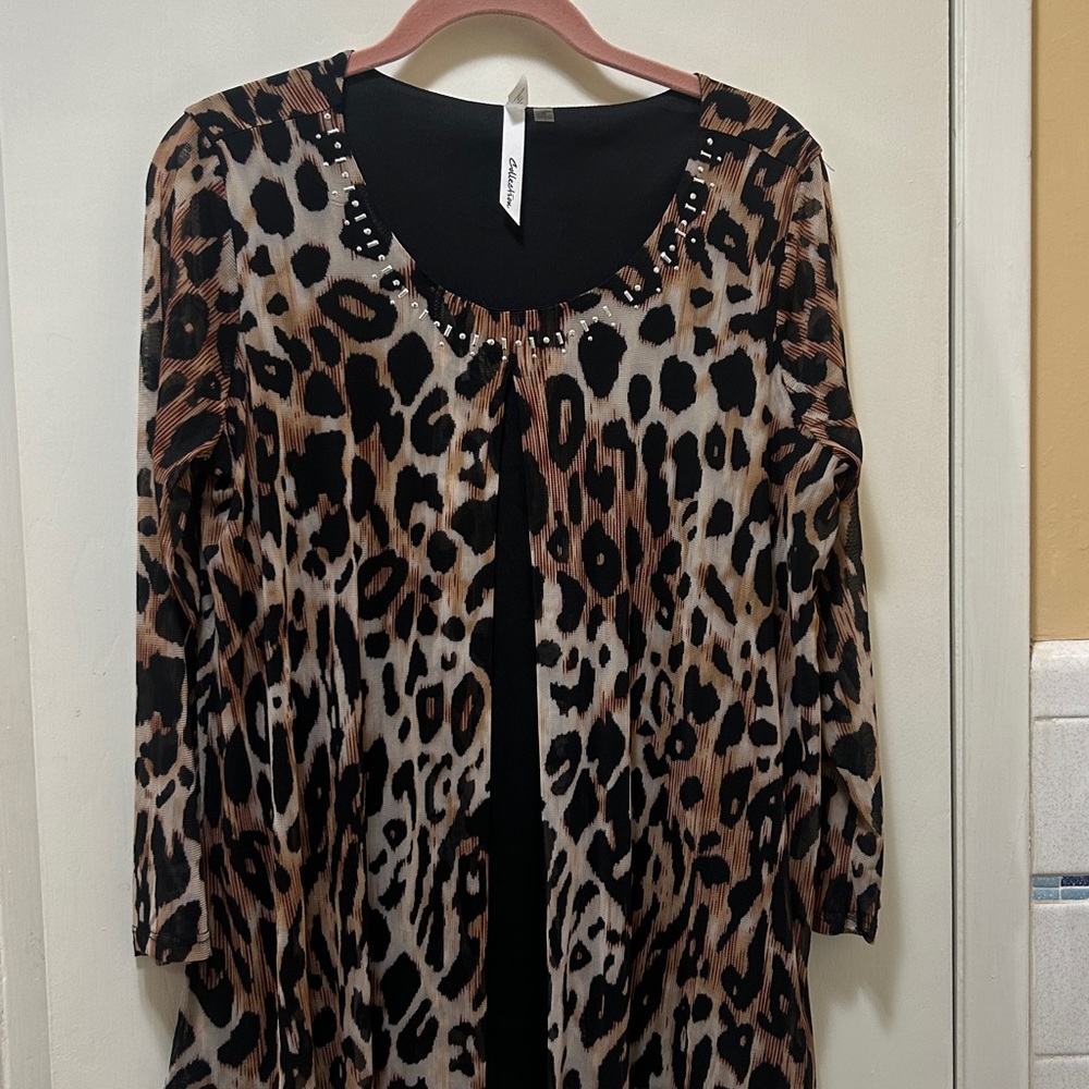 Animal Print Blouse with Embellishments, super sheer, and a two for one.